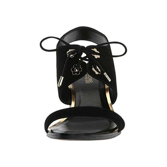 NEW MICHAEL Michael Kors Women Estela Gold Floral Mid Chunky Dress Heel Sandals - Picture 3 of 8